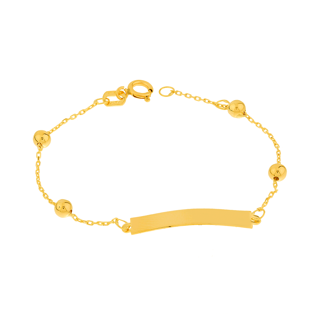 Pulseira de ouro 18k infantil placa e bola