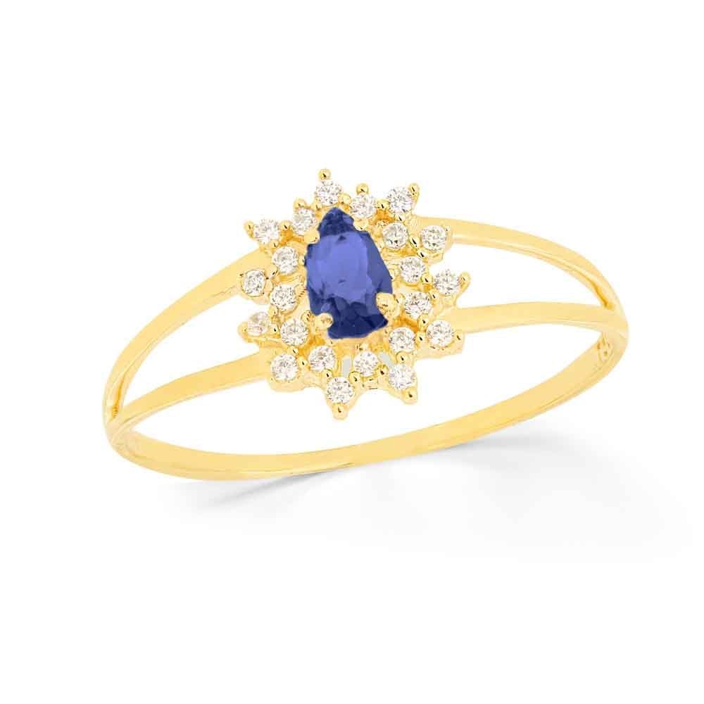 Anel de ouro 18k Hill collecion zircônias azul