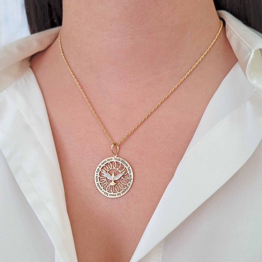 Pingente Divino Espírito Santo ouro 18k Mandala