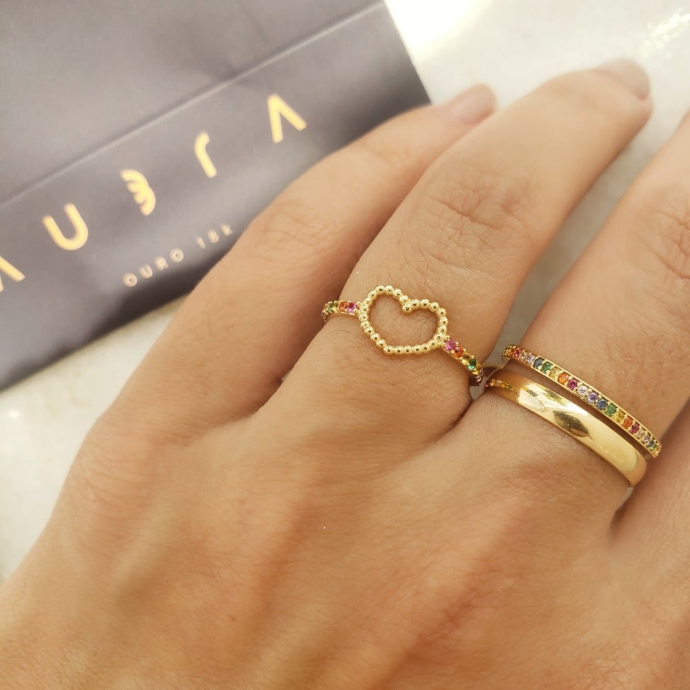 Anel modelo aliança 18k rainbow colorida