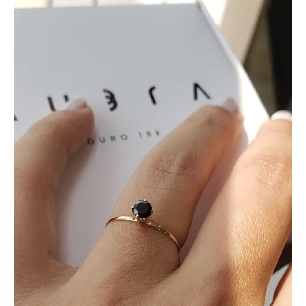 Anel de ouro 18k solitario pedra onix