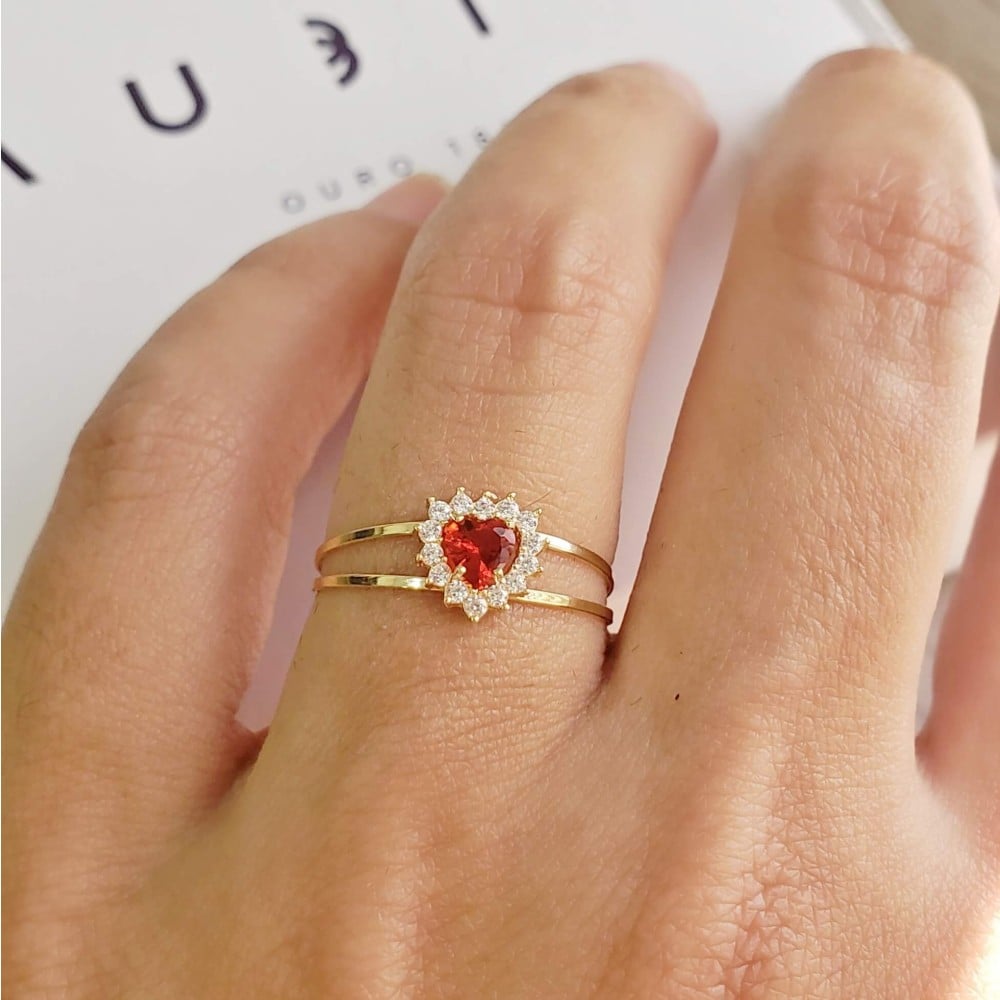 Anel de formatura pedra vermelha ouro 18k II