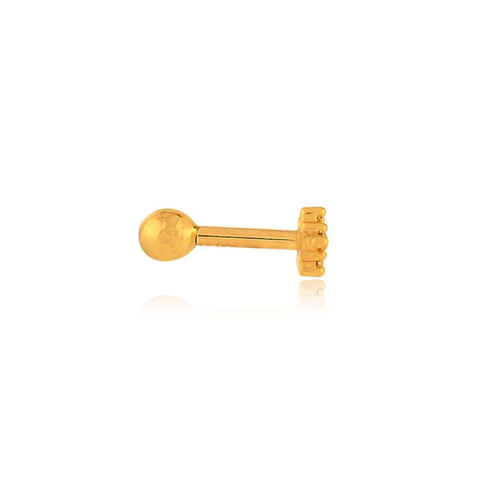 Piercing de ouro 18k reto flor 5 pedras tragus cartilagem