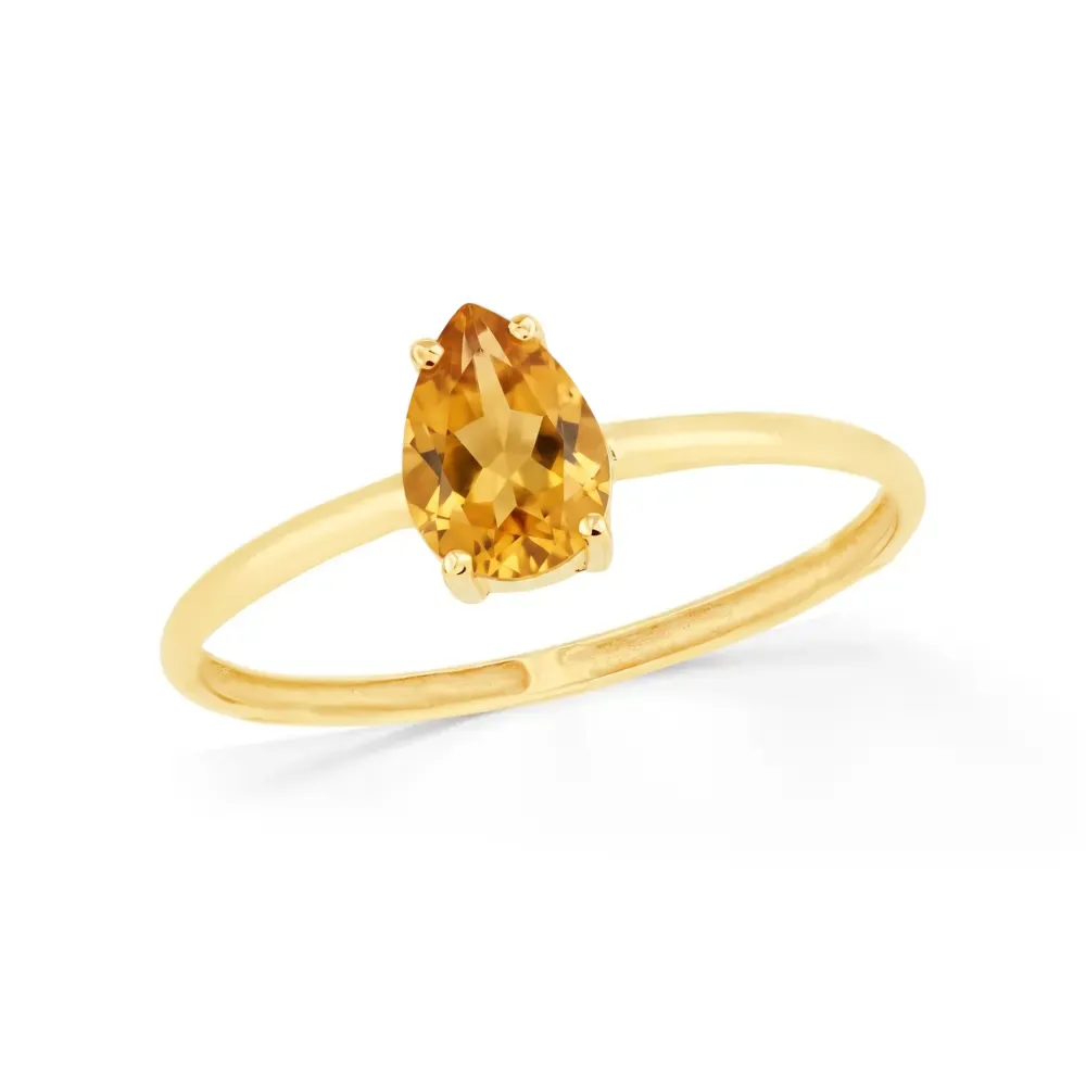Anel de ouro 18k com citrino gota