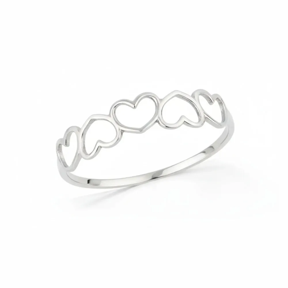 Anel de ouro branco 18k coração delicado fino