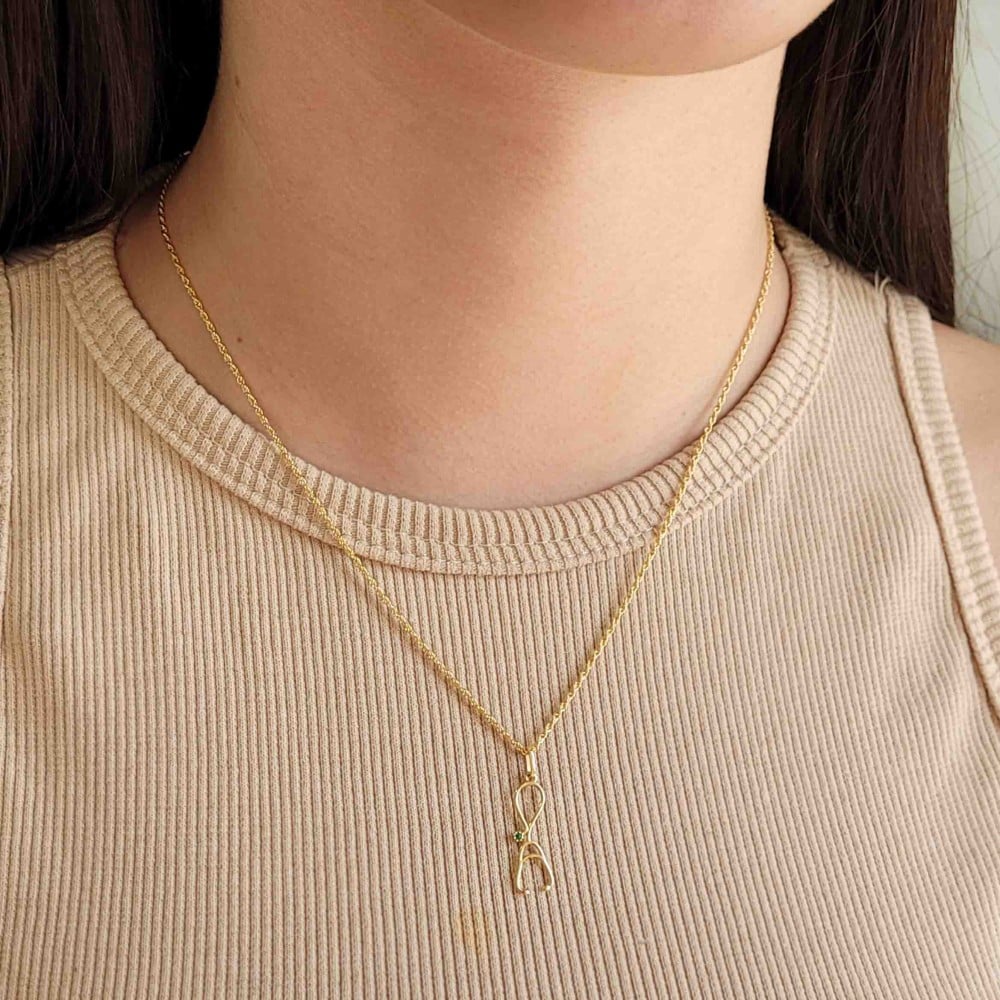 Pingente estetoscópio de ouro 18k pedra verde Medicina