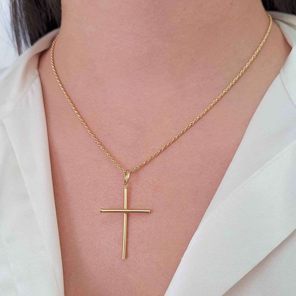 Pingente cruz de ouro 18k grande oca