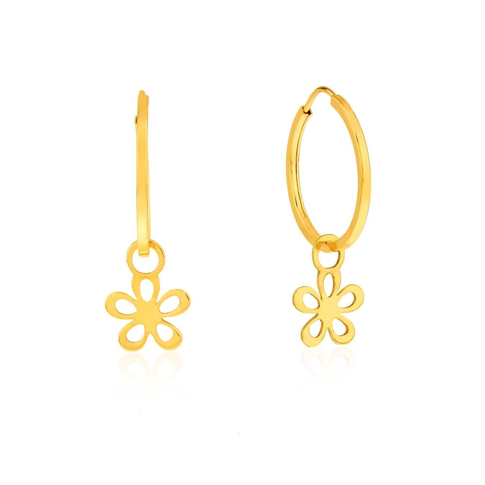 Argola de ouro com pingente 18k flor