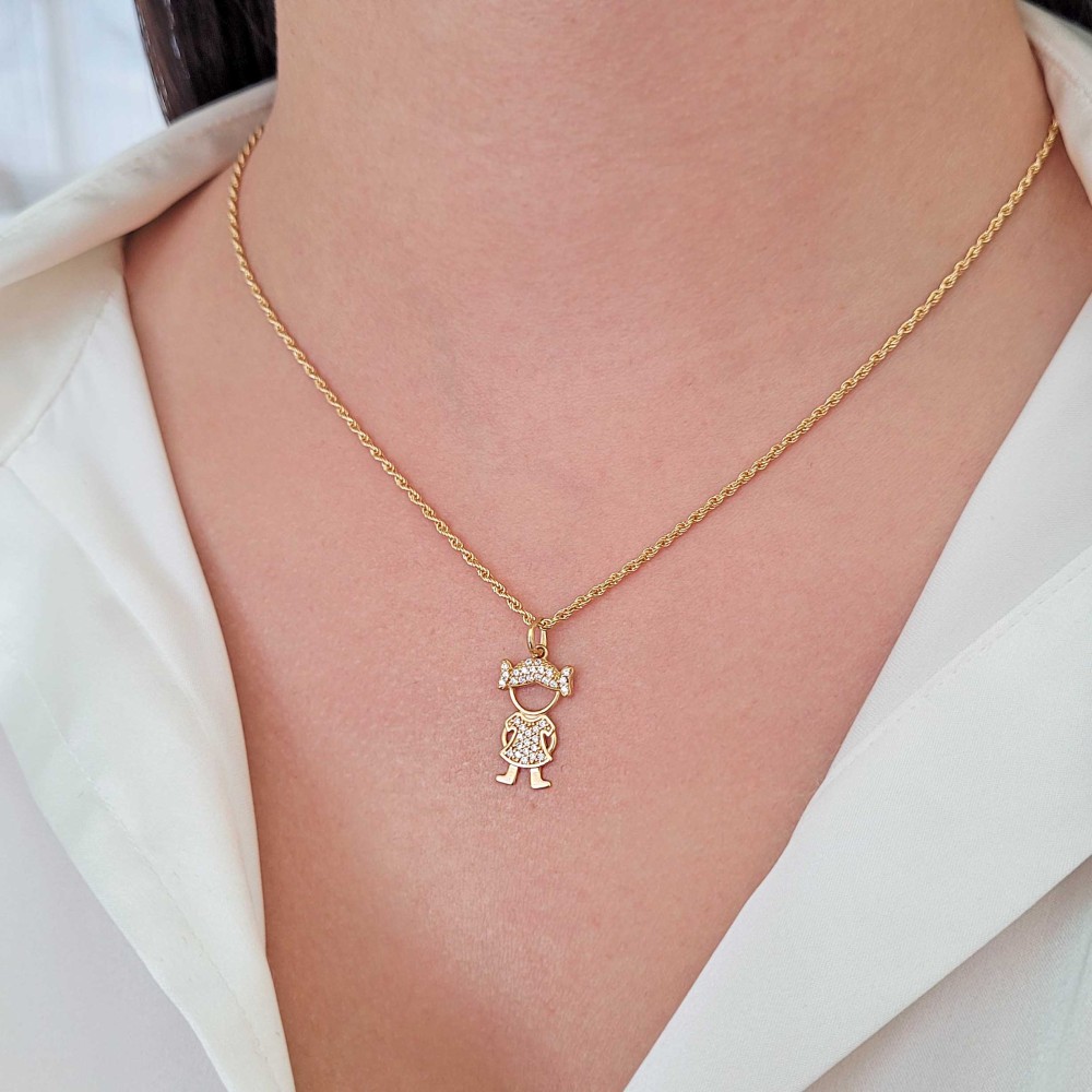 Pingente menina de ouro 18k cravejada III