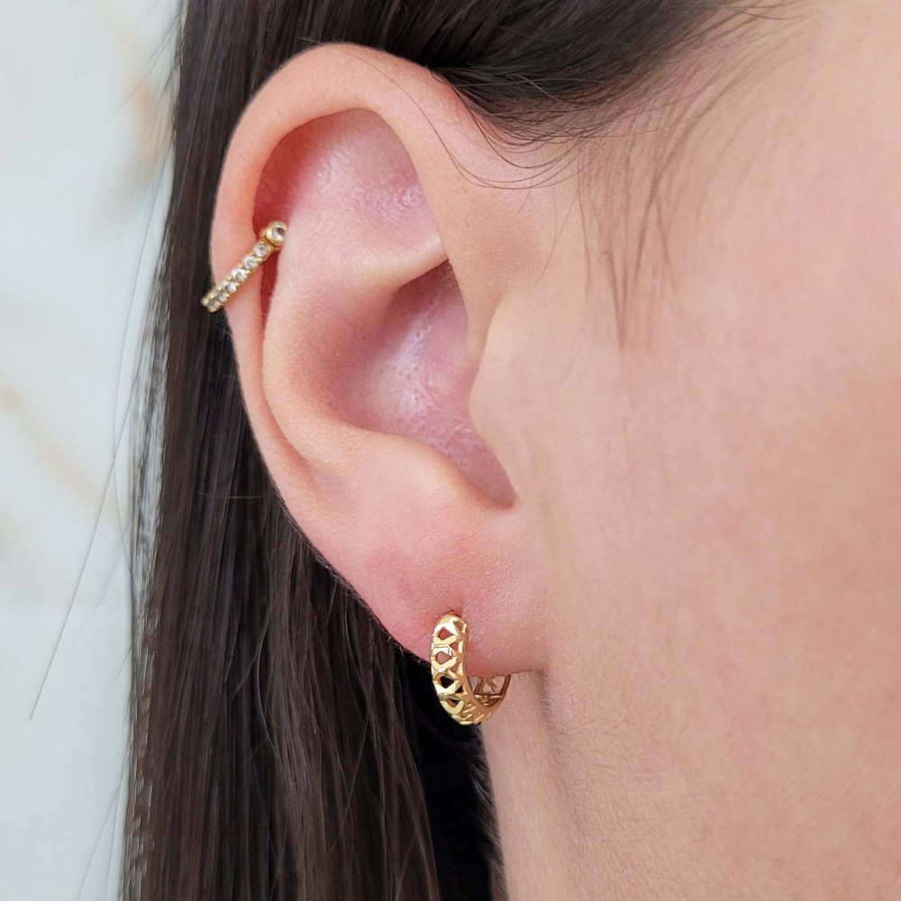 Brinco argola de ouro 18k pequeno trava