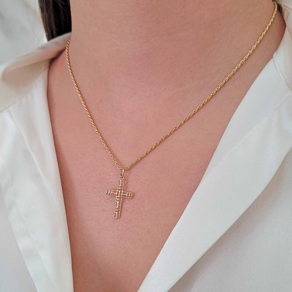 Pingente cruz de ouro 18k Fé