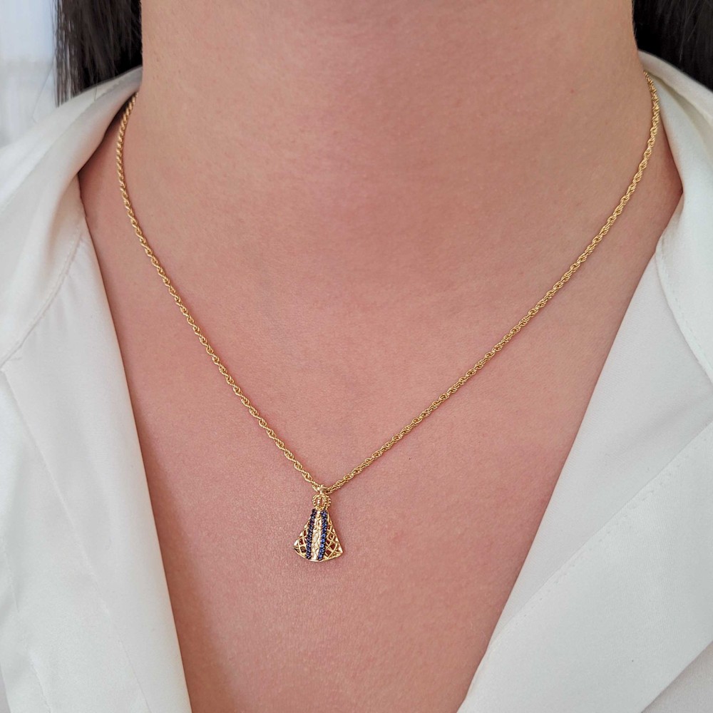 Pingente Nossa Senhora ouro 18k renda portuguesa