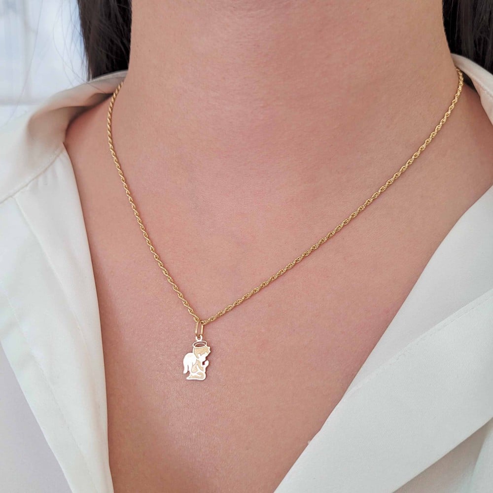 Pingente anjo de ouro 18k prece
