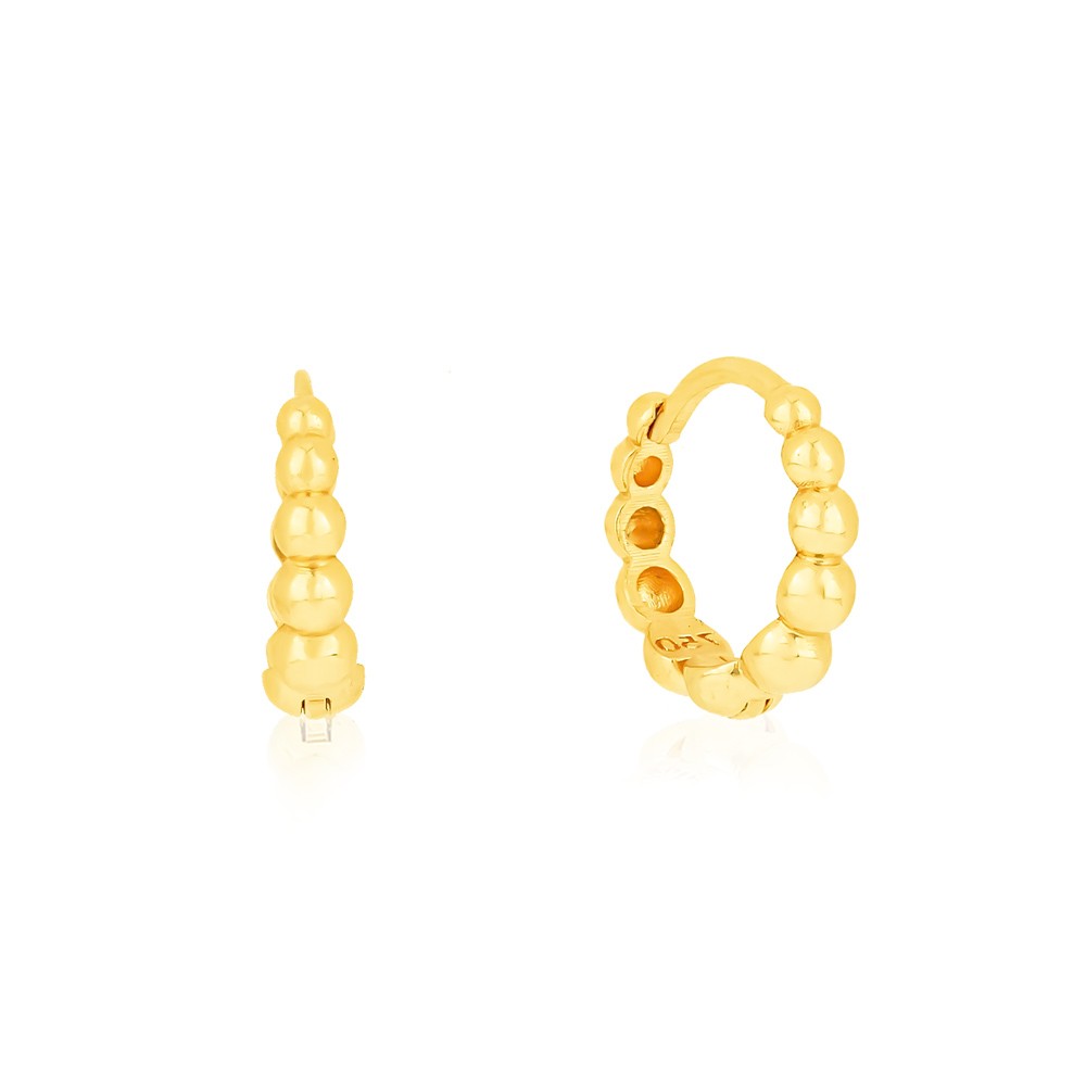 Brinco de argola de ouro 18k bolinhas 1o furo G