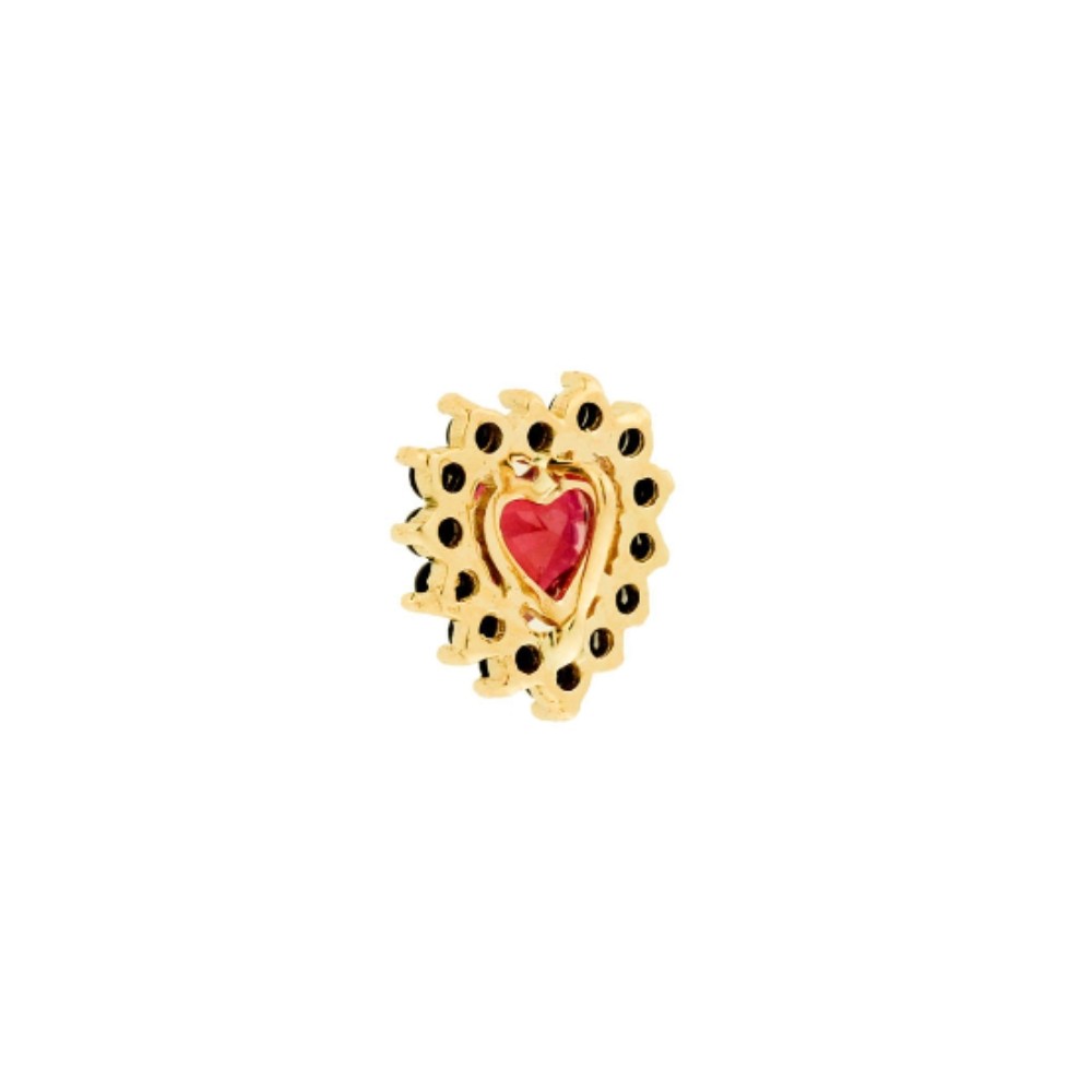 Conjunto colar e brinco de ouro 18k coração vermelho e preto