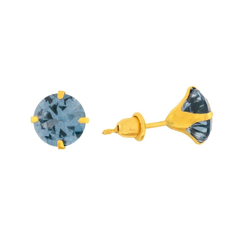 Brinco de ouro 18k pedra 6mm Azul claro foto frente 