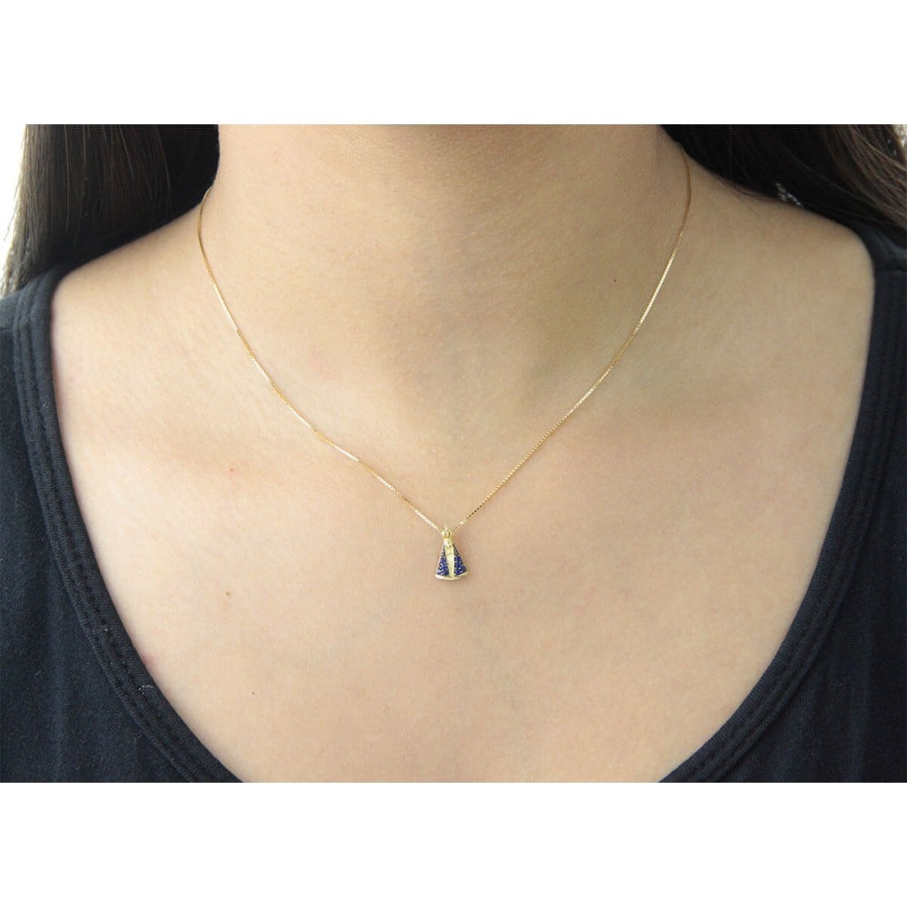 Pingente Nossa Senhora ouro 18k manto pedras azuis