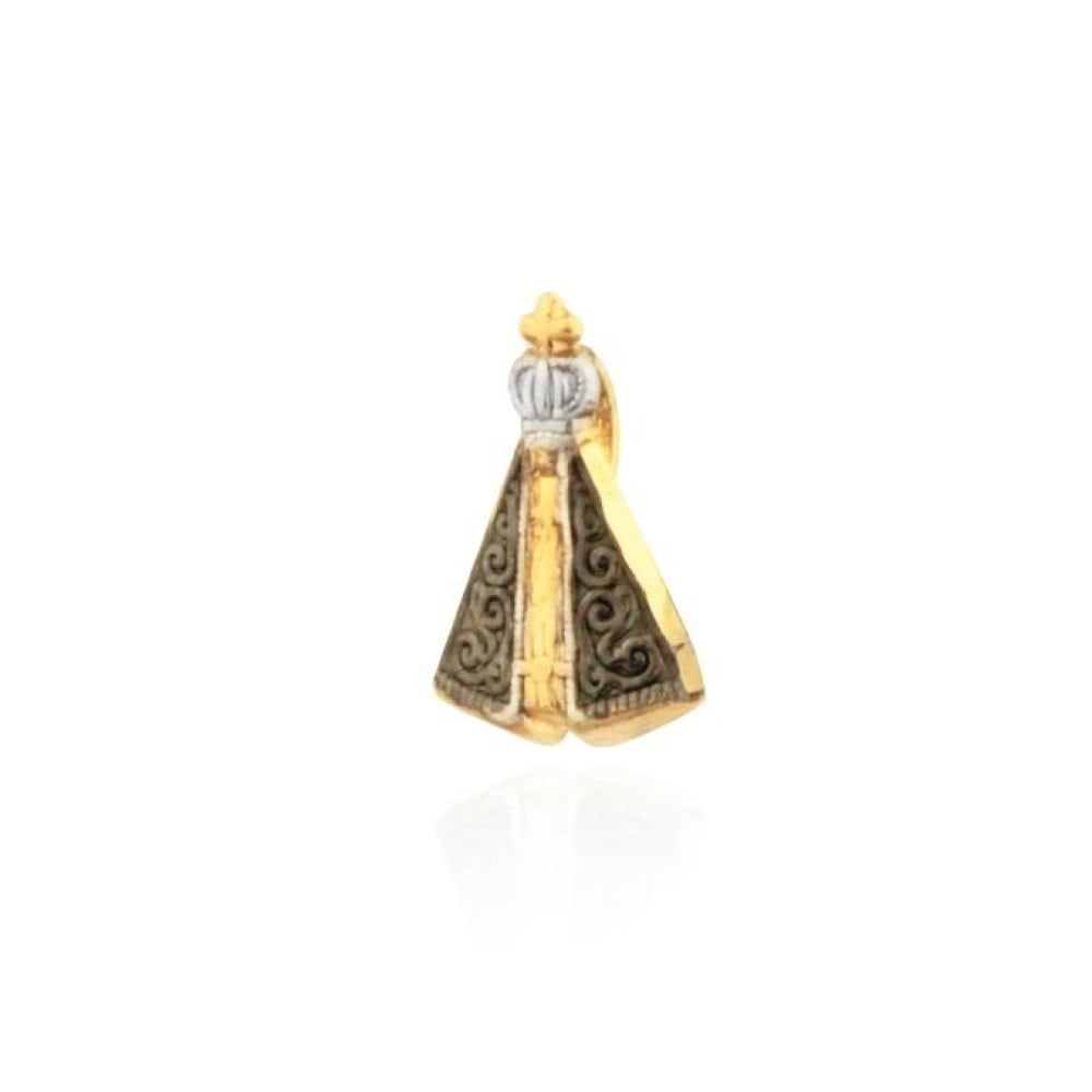 Pingente de ouro 18k Nossa Senhora Aparecida com manto em rodio negro mini