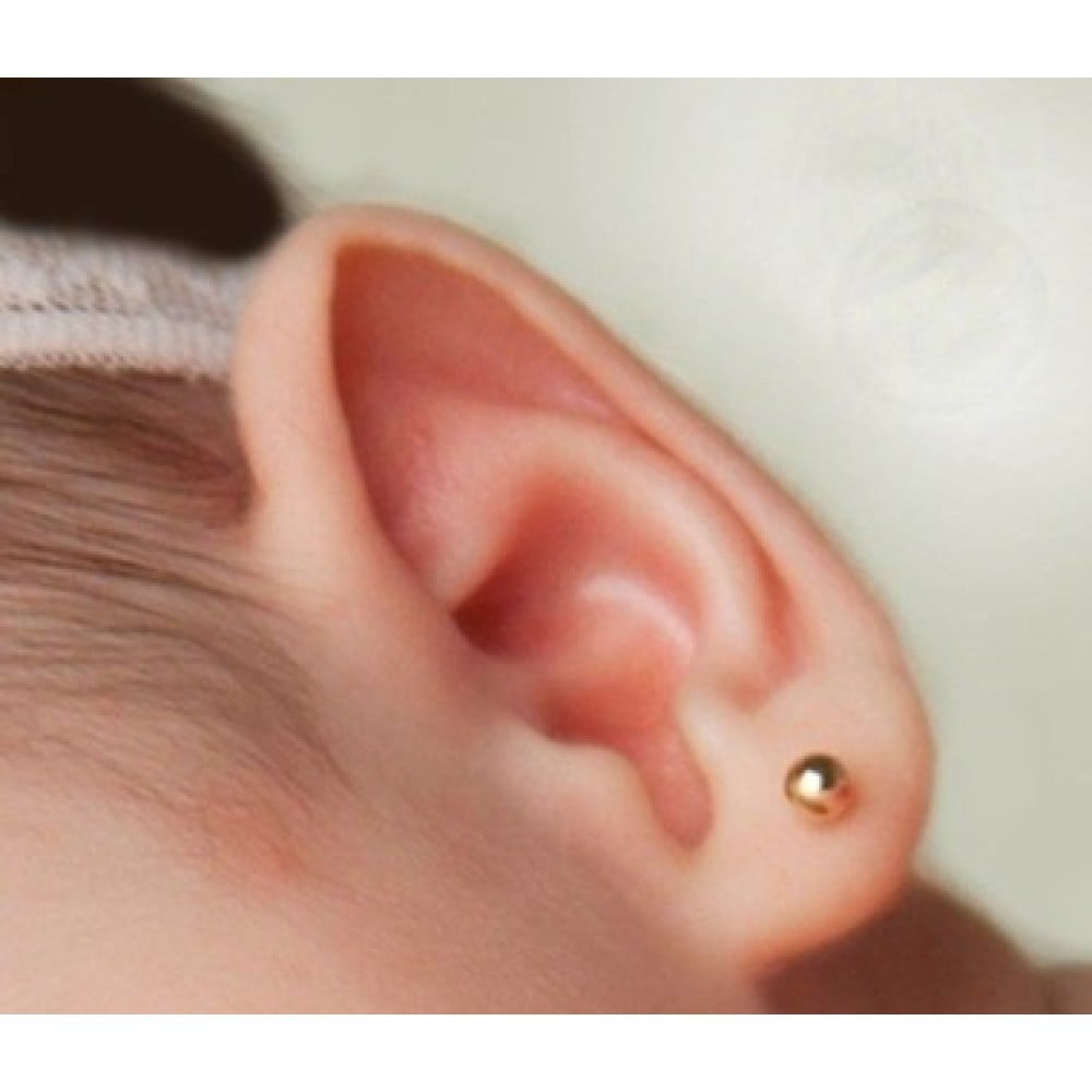 Conjunto De Ouro 18k Pulseira De Bolinha Com Placa E Brinco De Bola 3mm