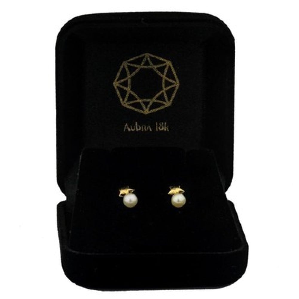 Brinco de ouro 18k estrela com perola natural 4mm foto na caixinha de veludo 