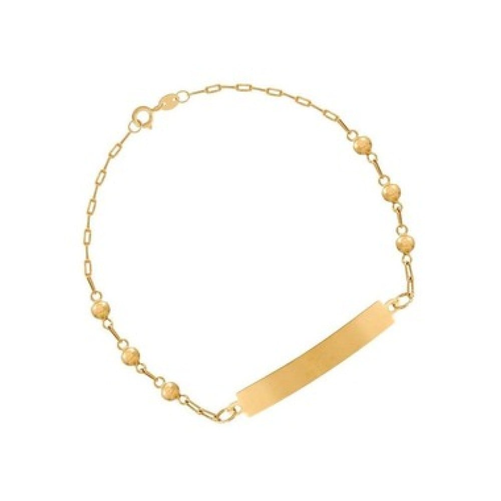 Conjunto De Ouro 18k Pulseira De Bolinha Com Placa E Brinco De Bola 3mm