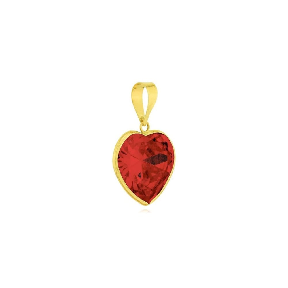 Pingente de ouro 18k coração zircônia 8mm vermelha