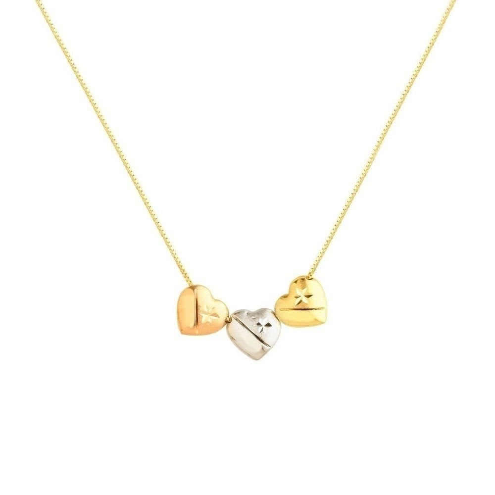 Gargantilha de ouro 18k com coração ouro amarelo branco rosê