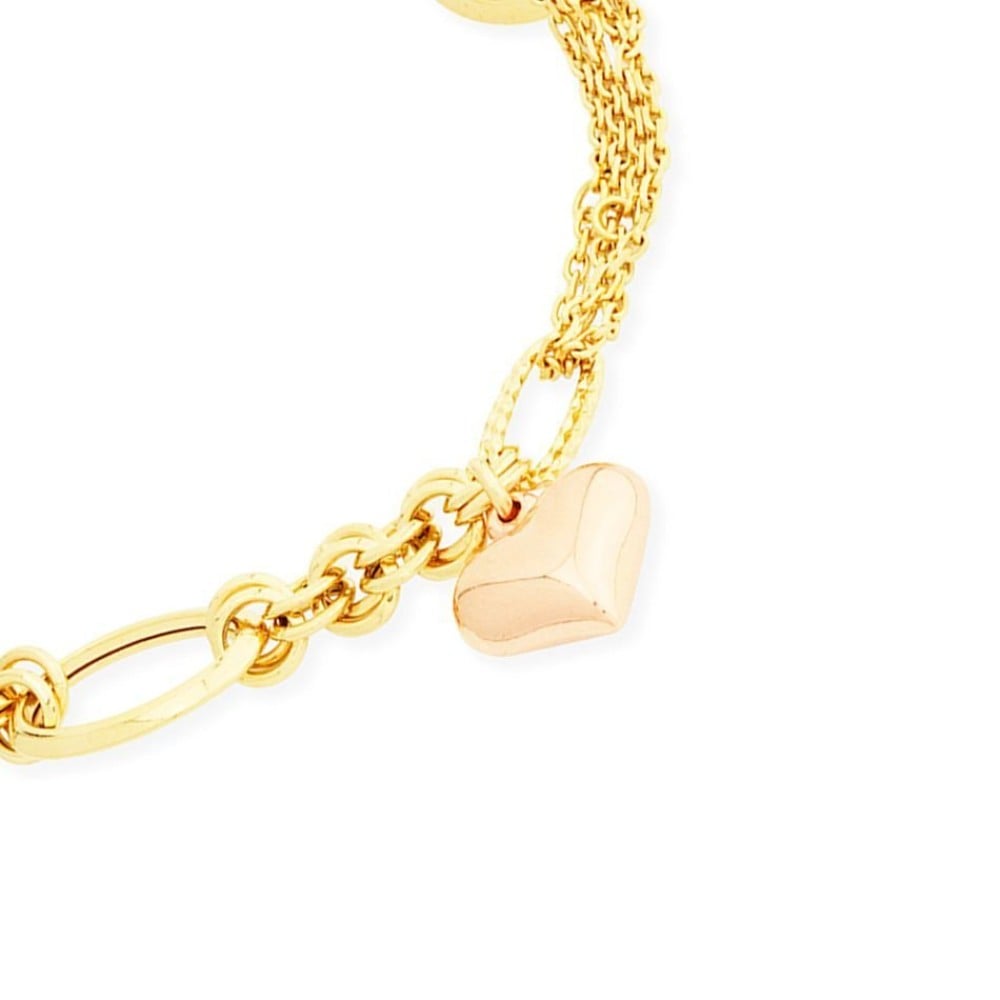 Pulseira de ouro 18k Feminina com pingente de coracao em ouro rose foto detalhada elos e pingente