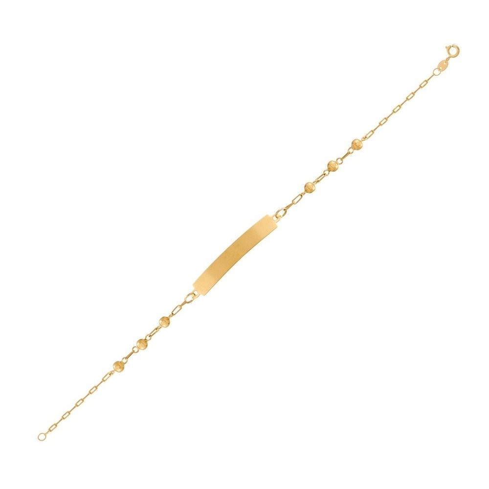 Pulseira De Ouro 18k Infantil (Bebê) Placa Para Nome E Bola