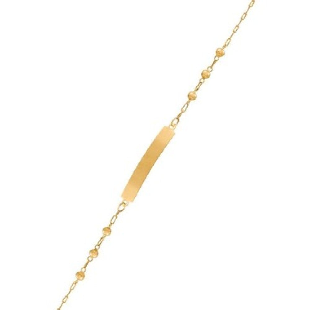 Conjunto De Ouro 18k Pulseira De Bolinha Com Placa E Brinco De Bola 3mm