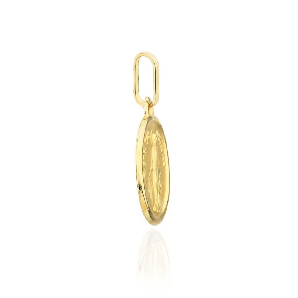 Pingente Nossa Senhora das Gracas de ouro 18k face unica foto lateral do pingente 