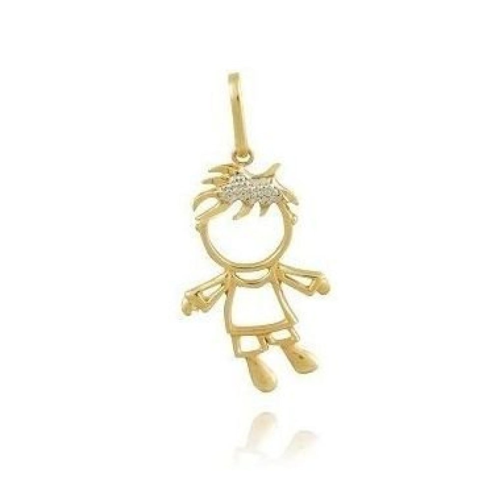 Pingente De Ouro 18k Menino Filho com cabelo em rodio foto frontal
