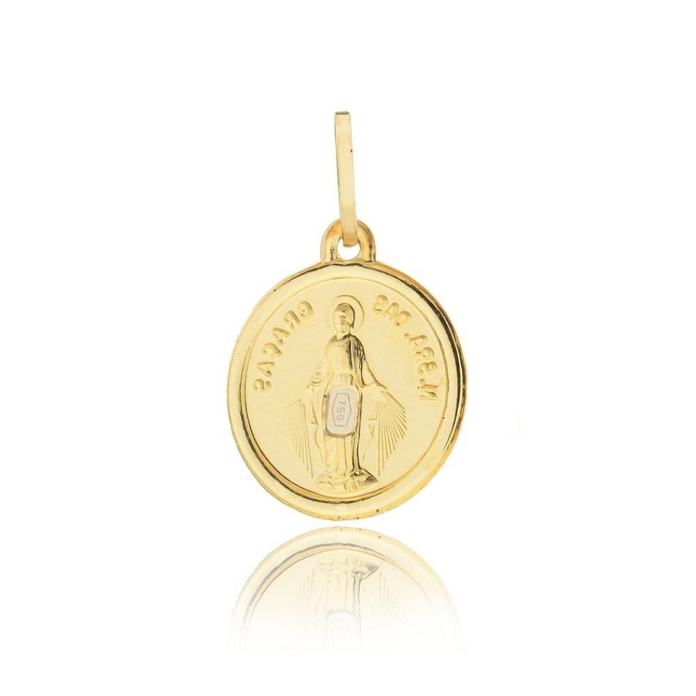 Pingente Nossa Senhora das Gracas de ouro 18k face unica foto verso do pingente