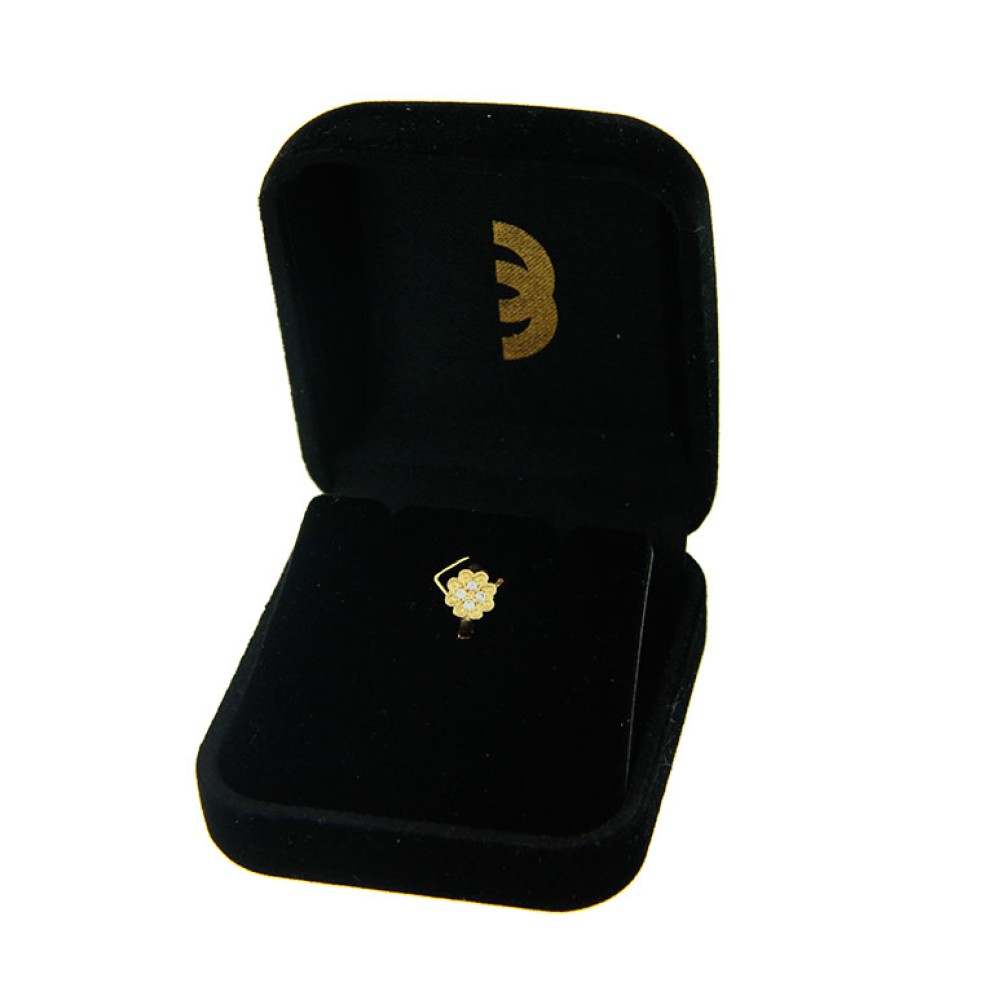 Brinco ou piercing de ouro 18k flor com pedras