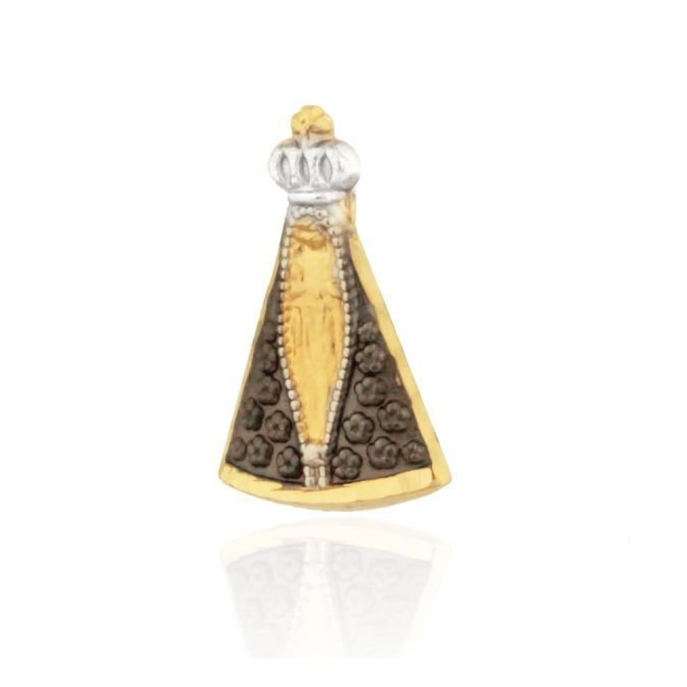 Pingente de N. S. Aparecida em ouro 18k com manto em rodio negro pequena