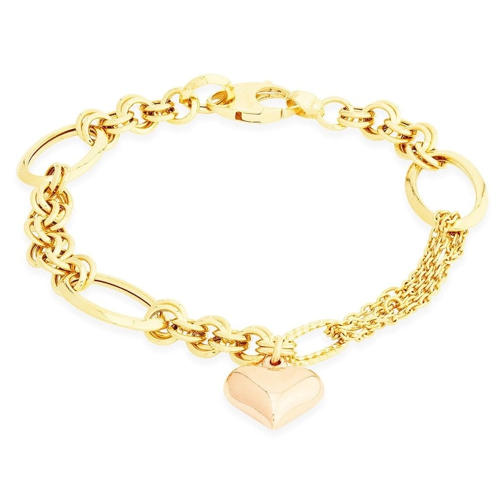 Pulseira de ouro 18k Feminina com pingente de coracao em ouro rose foto frontal da pulseira 
