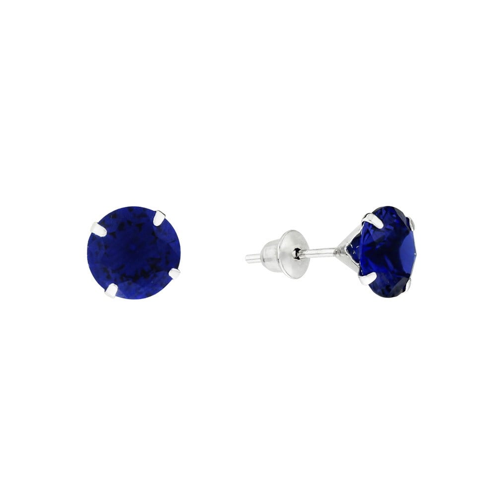 Brinco de ouro branco 18k pedra azul