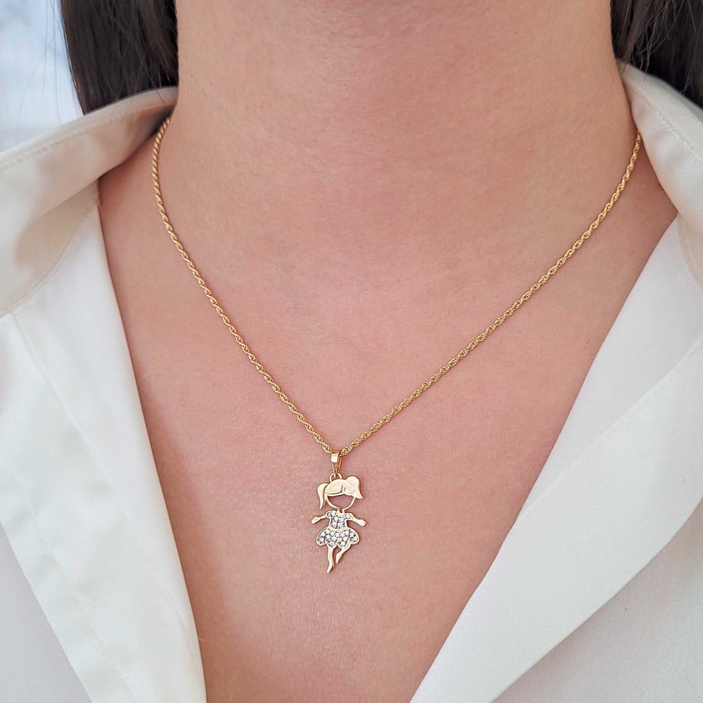 Pingente filha menina de ouro 18k cravejada IV
