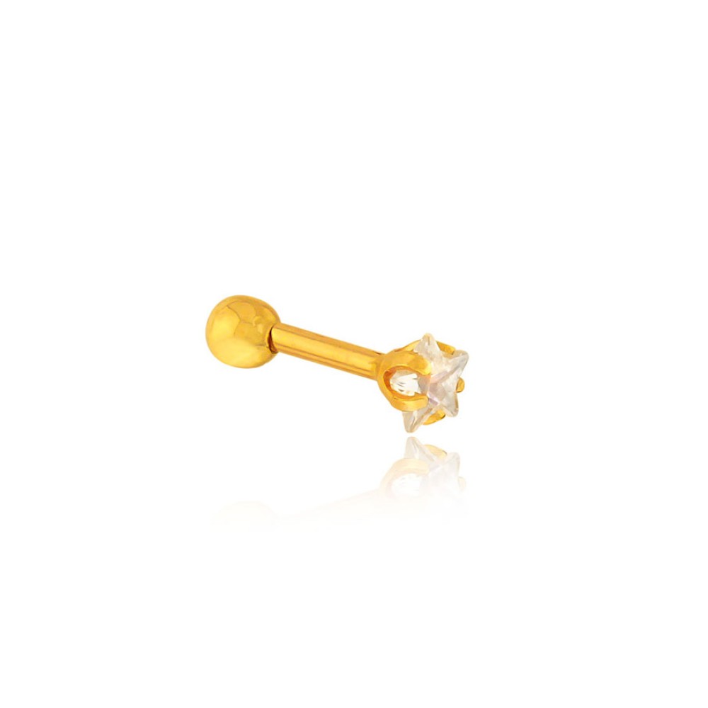 Piercing de ouro 18k ponto de luz estrela tragus cartilagem