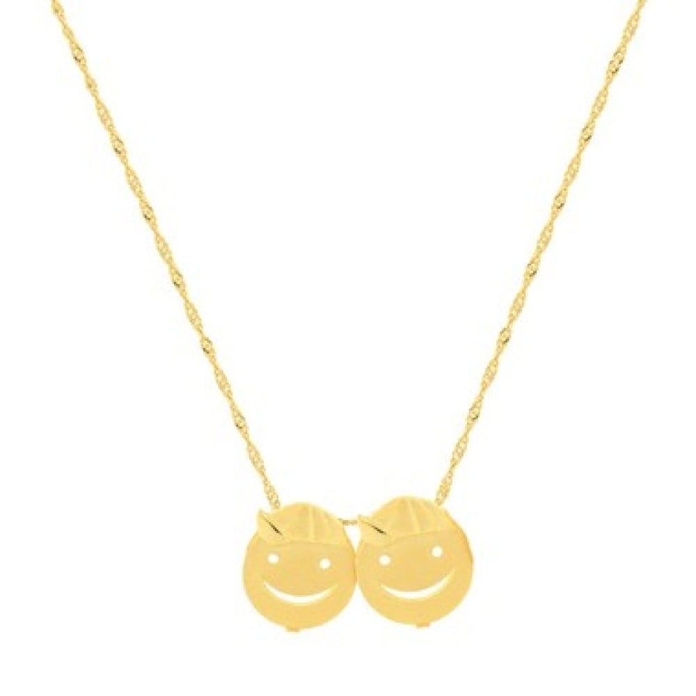 Corrente De Ouro 18k 45cm + Pingentes De Ouro 18k 2 Filhos Carinha