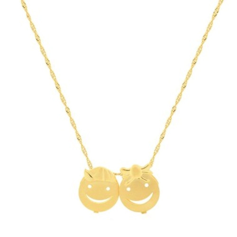 Corrente De Ouro 18k 45cm + Pingentes De Ouro 18k 2 Filhos Carinha