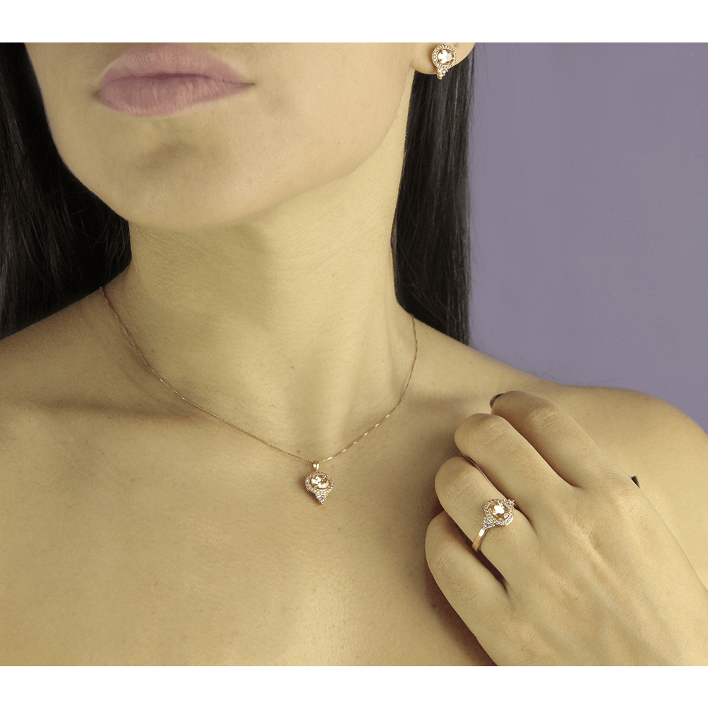 Pingente de ouro 18k oval zircônia citrino 