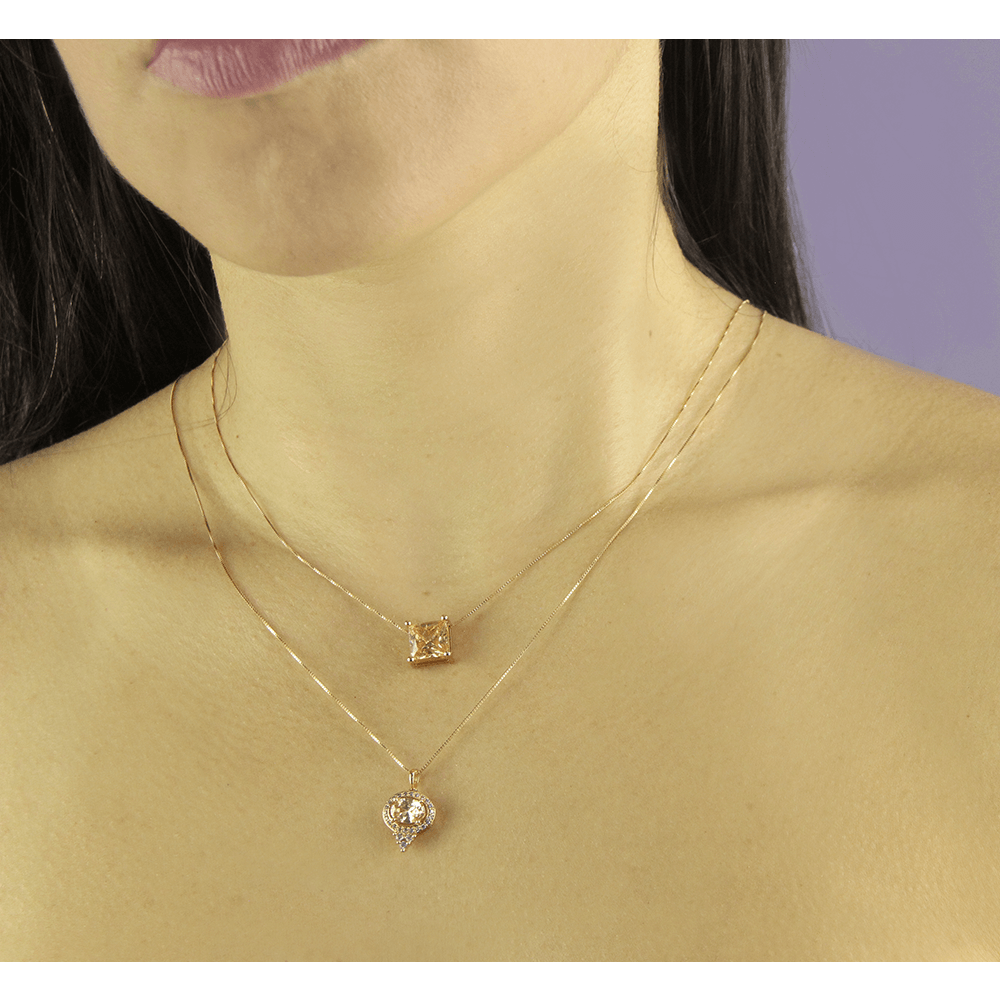 Pingente de ouro 18k oval zircônia citrino 