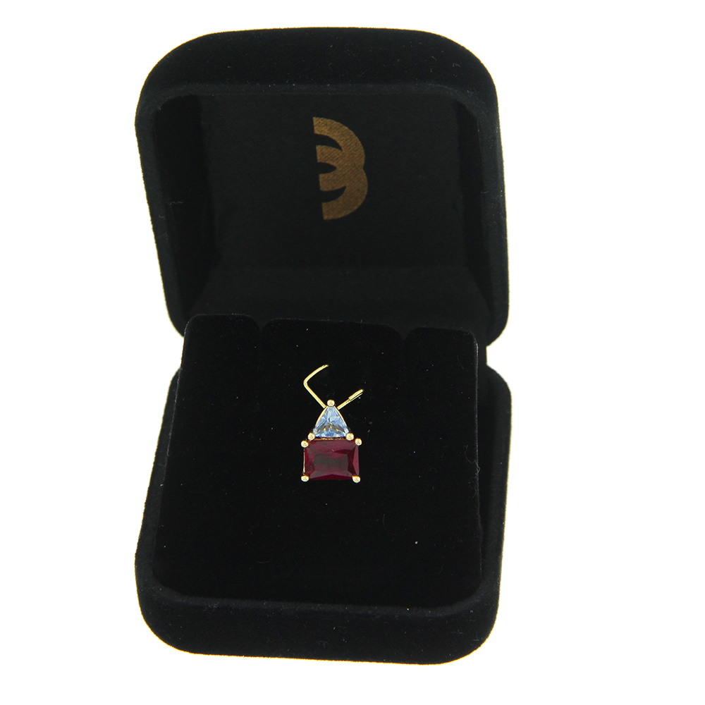 Pingente de ouro 18k pedra vermelha e azul