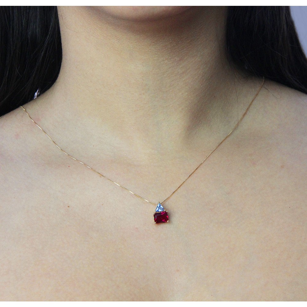 Pingente de ouro 18k pedra vermelha e azul