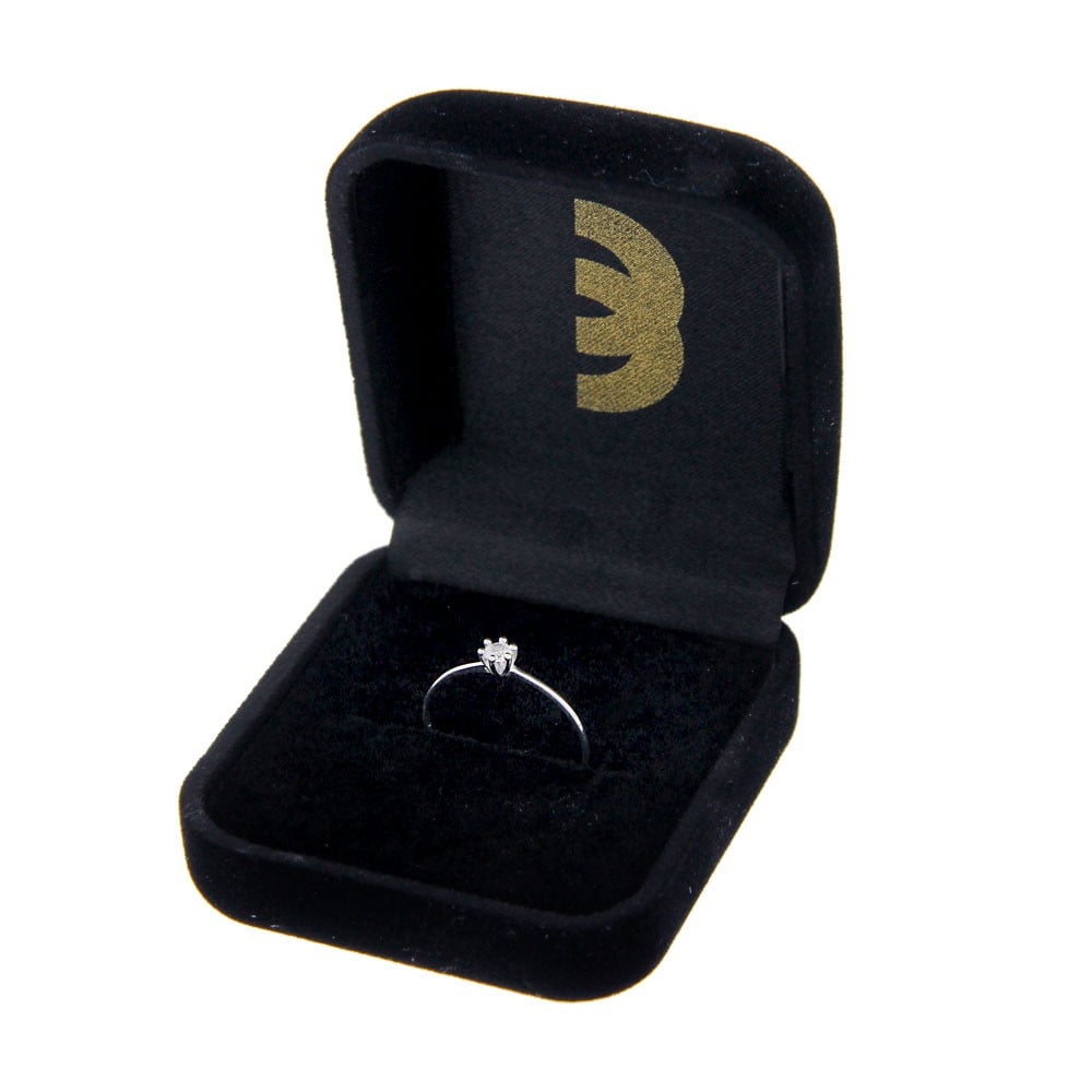 Anel de ouro 18k branco solitário noivado