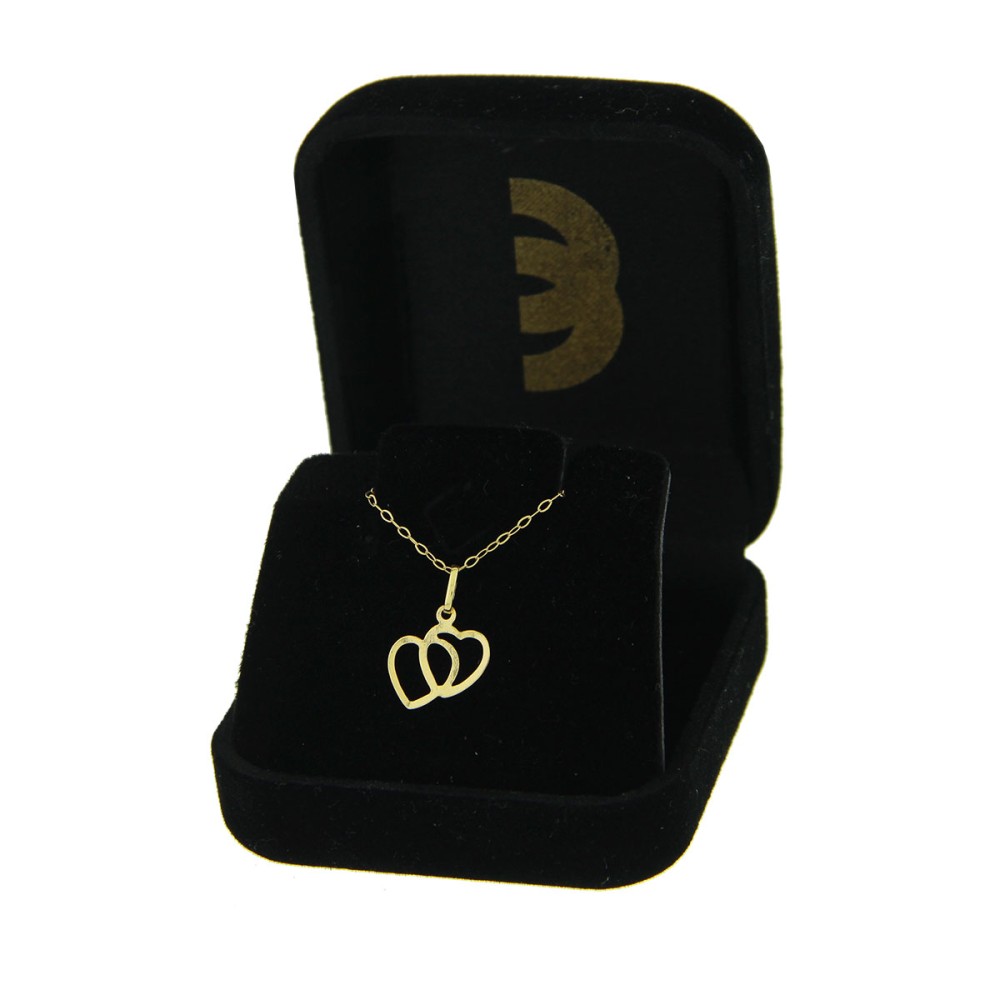 Corrente feminina de ouro 18k e Pingente de ouro 18k 2 corações