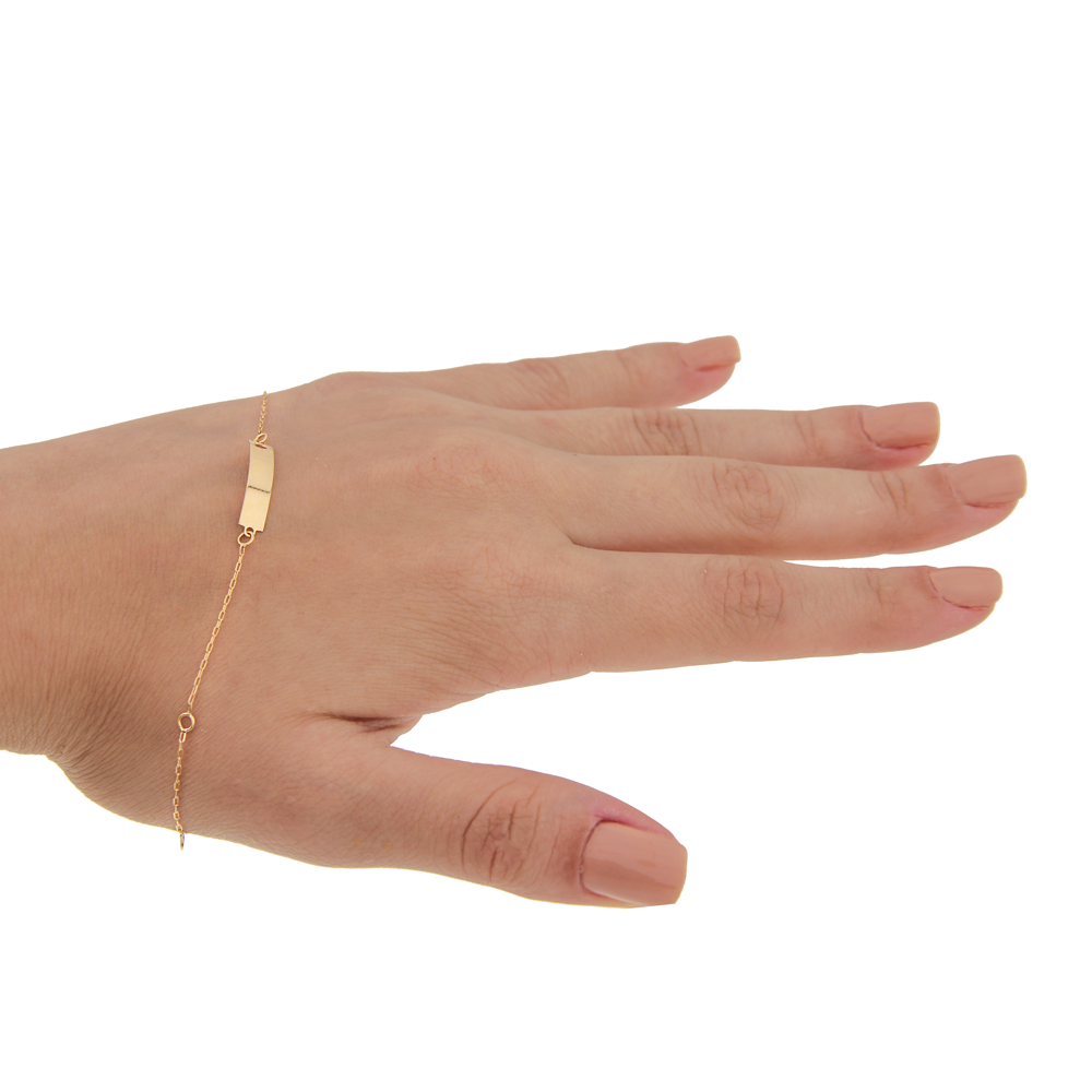 Pulseira infantil de ouro 18k chapinha nome coração