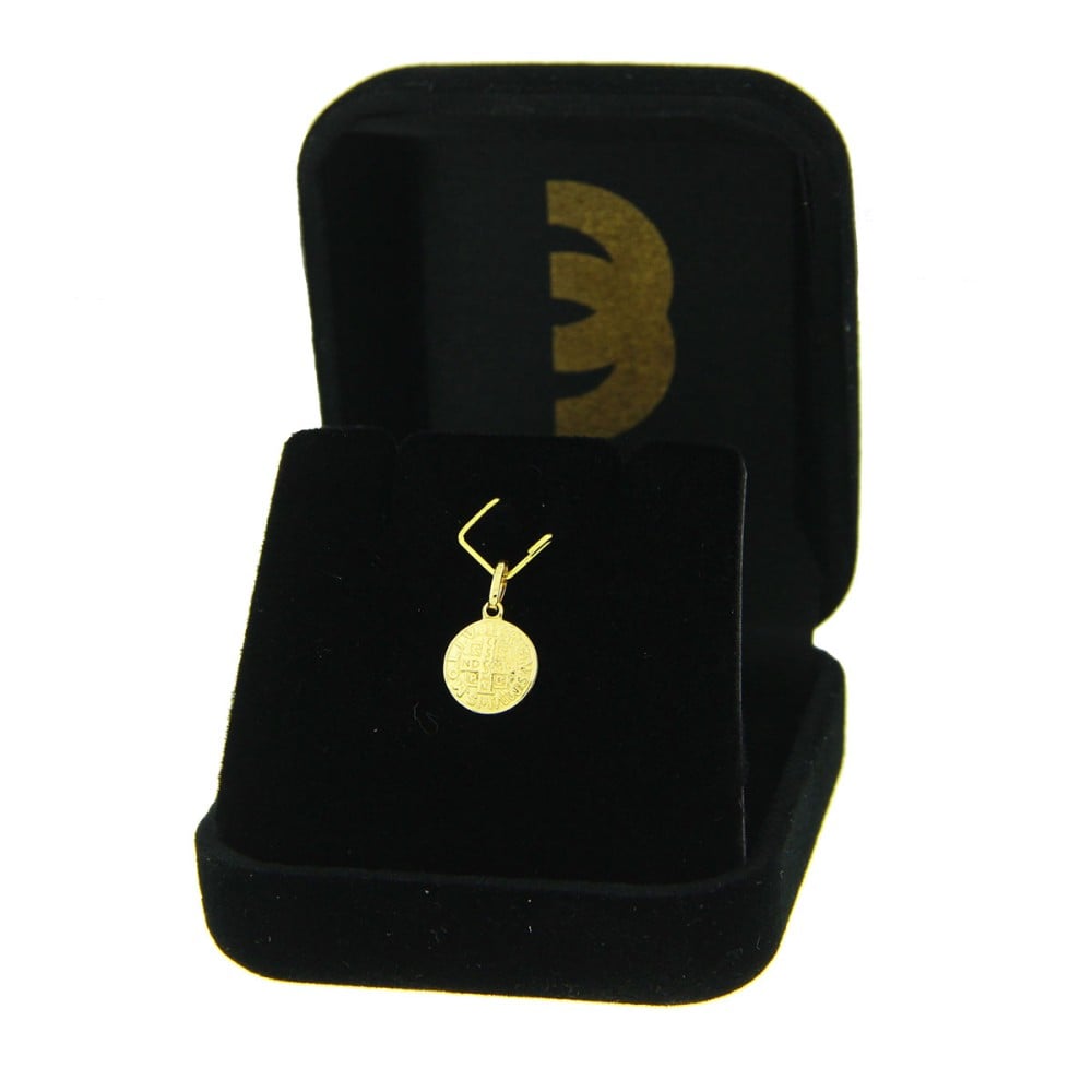 Pingente São Bento de ouro 18k medalha redonda