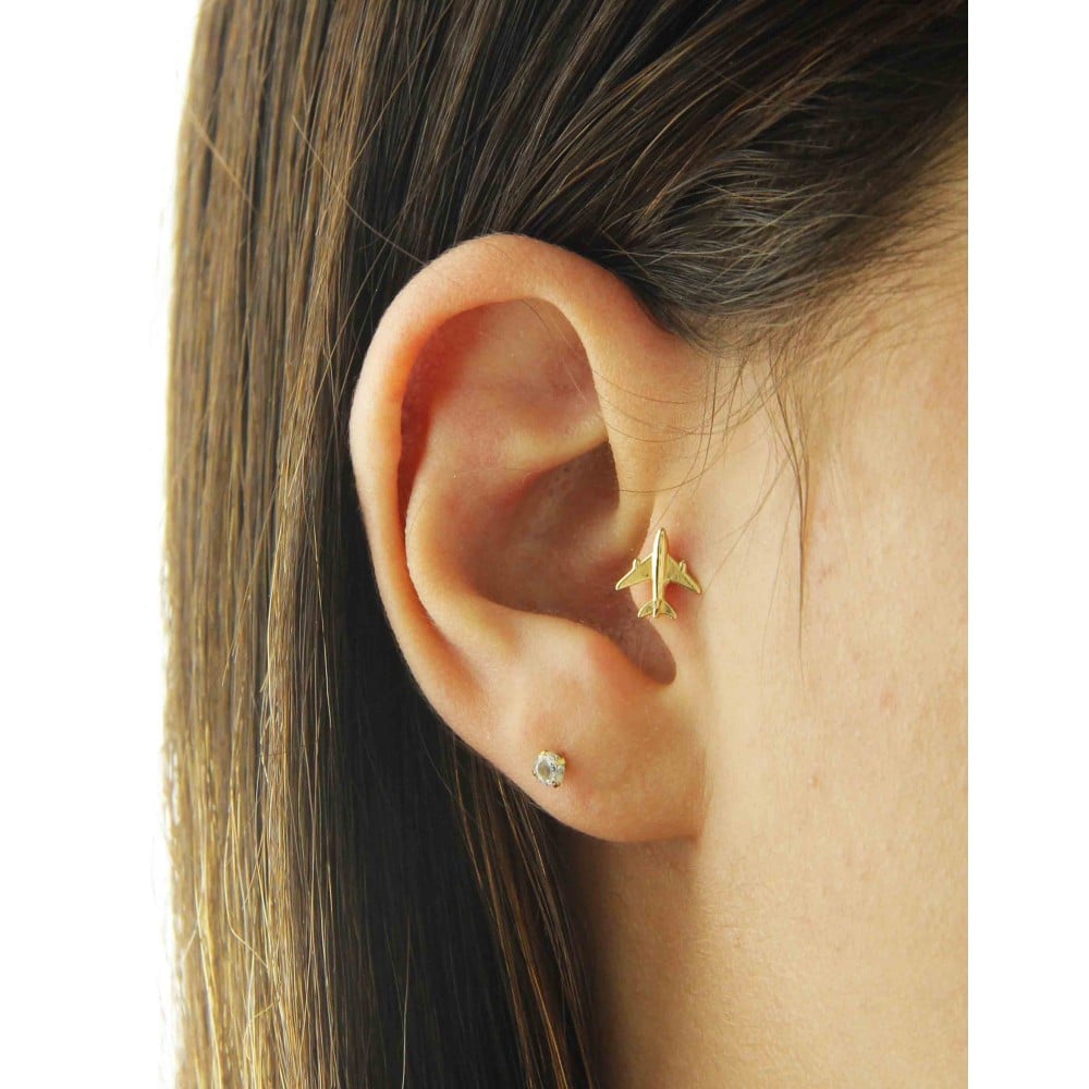 Piercing orelha ouro 18k helix ou tragus avião